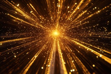 Abstract Golden Light Burst with Bokeh and Lines