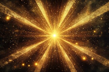 Fototapeta premium Golden Ray of Light with Glittering Dust Particles