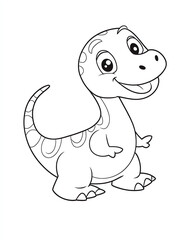 Obraz premium Coloring page for kids, a cute baby dinosaur with big eyes, smiling and standing up in a cartoon style