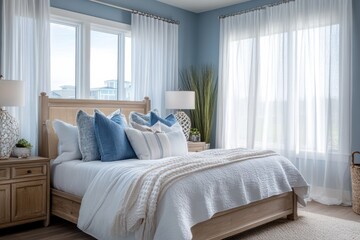 Fototapeta premium Modern Coastal Bedroom Interior Design.