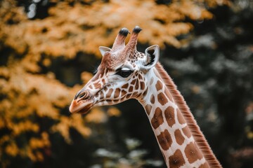 Obraz premium Majestic giraffe portrait autumn foliage