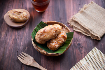 Kue Gemblong, Getas, Kemplang, Indonesian Traditional Snack made from Sticky Rice Coated with Sugar. Perfect for recipe, article, catalogue, commercial, or any cooking content.