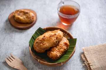 Kue Gemblong, Getas, Kemplang, Indonesian Traditional Snack made from Sticky Rice Coated with Sugar. Perfect for recipe, article, catalogue, commercial, or any cooking content.