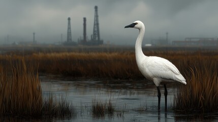 Obraz premium Reclaiming Nature's Beauty: Diverse Wildlife Thriving Near Decommissioned Oil Site - Environmental Impact and Natural Recovery Concept