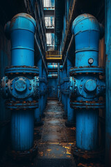 Naklejka premium blue water pipes in a factory