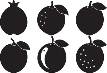 Orange Fruit Dark Silhouette Shapes Vector Set