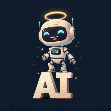  cute funny android robot, artificial intelligence image visualization. Generative AI