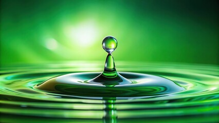 abstract, color gradient, transparent,water drop, wet, close-up, A close up shot of a single water drop on a vibrant green color gradient background with a wide angle perspective