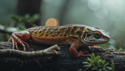 Obraz premium Chameleon sitting on a tree in nature