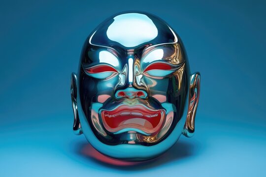 A Chrome Mask with Red Eyes and a Grin - Powered by Adobe