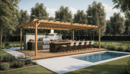 Fototapeta premium Landscape design of modern pavilions with barbecue and relaxation areas