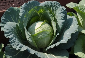 Obraz premium Fresh cabbage from farm field, cabbage in the garden. 