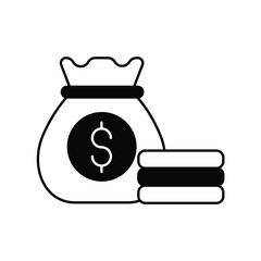 money bag glyph icon with white background vector stock illustration