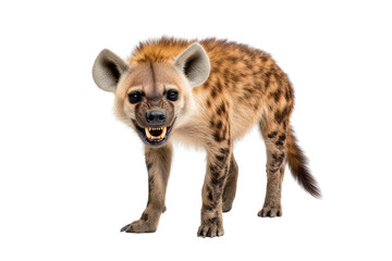 Obraz premium A fierce hyena stands proudly, showcasing its distinctive spotted fur and menacing expression, perfect for wildlife themes.