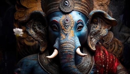 Ganapati's Divine Gaze Close-Up of Eye on Elephant-Headed Hindu God