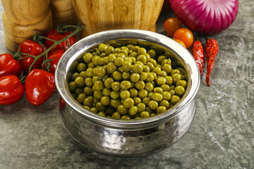 Sweet canned young green peas