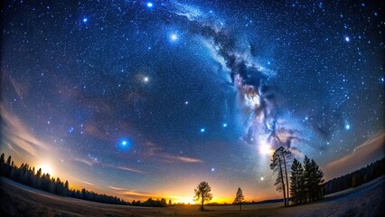 nature, heavenly, astronomy, cosmic, astrological signs, Amazing starry night sky with Ursa Major constellation or the Great Bear and the Big Dipper constellation Fisheye
