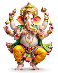 Happy Ganesh chaturthi. Lord Ganesh dancing. isolated on White background, Clipping path