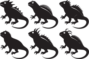 Lizard Dark Silhouette Shapes Vector Set