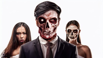 Scary and Creepy Monster with Gouged Eyes Resembling a Skull - Isolated on White Background