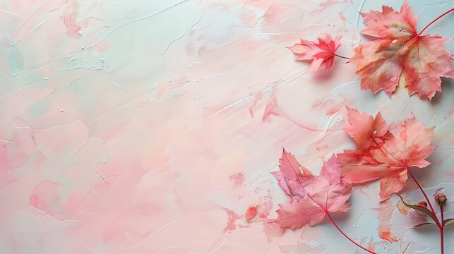 Artistic maple leaf floral arrangements on a soft pastel background, offering a thematic and artistic addition to floral displays with ample space for Canada Day messages