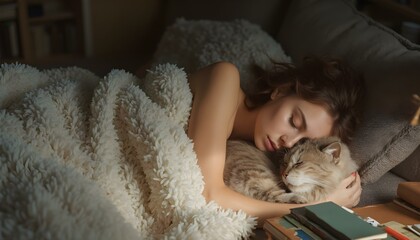 A tired person lying on a couch under a blanket with closed eyes, captured in soft indoor light. This scene portrays illness, fatigue, and the need for rest and recovery.