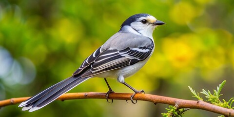 Fototapeta premium A majestic gray and white bird with distinctive black stripes on its back, wings, and tail, perching on