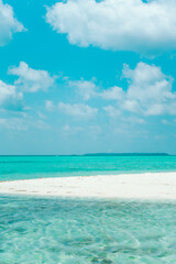 Amazing tropical beach with white untouched sand, turquoise ocean. summer background and summer holiday concept.