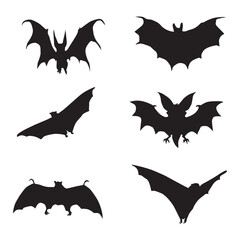 Naklejka premium Vector Set of bat silhouettes on white background.