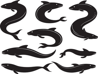 Obraz premium Eel Fish Dark Silhouette Shapes Vector Set