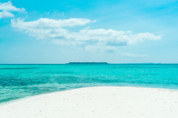 Nature landscape view of beautiful tropical beach and sea in sunny day. summer background and summer holiday concept.
