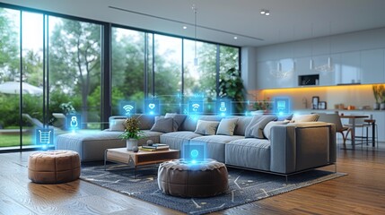 Integration of wearable biosensors in a modern living room with smart technology on display