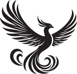Beautiful Phoenix bird flying Silhouette vector illustration isolated on a white background