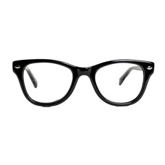 Fototapeta premium A pair of stylish black vintage glasses lying on a clean white surface in a well-lit environment during daylight hours