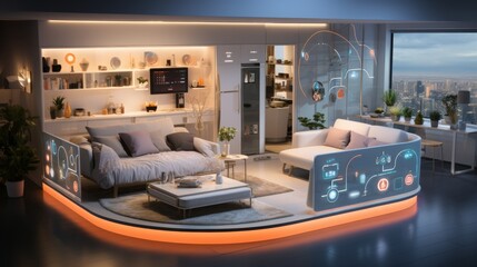 Innovative integration of wearable biosensors in a modern smart home environment at dusk