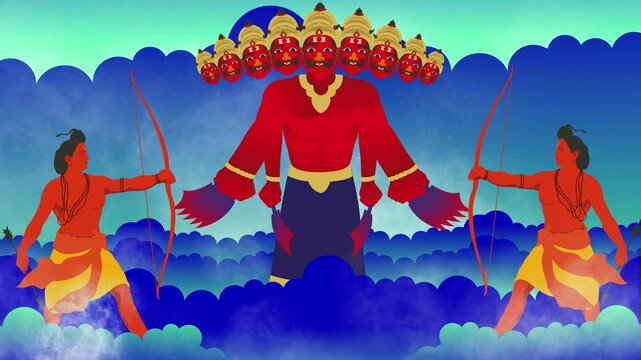lord rama killing ravana Happy Dussehra festival, illustration of Lord Rama killing Ravana in Dussehra, Vijayadashami background,Happy Dussehra,fireworks, danglers,