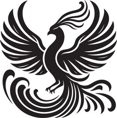 Beautiful Phoenix bird flying Silhouette vector illustration isolated on a white background