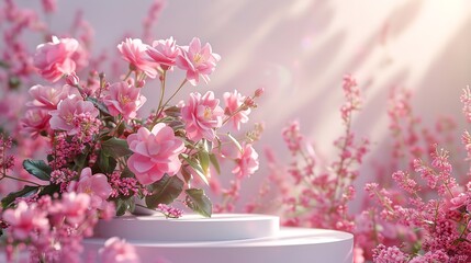 Podium Background Flower Rose Product Pink 3D Spring Theme

