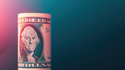 Obraz premium Illuminated Currency Growth Hologram in Futuristic Neon - Digital Wealth Expansion Concept with Copy Space in