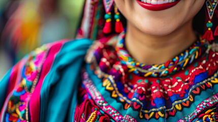 Fototapeta premium Close-up of woman in colorful traditional clothing and earrings