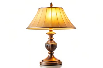 Retro vintage table lamp with a classic design and warm yellow light isolated on a white...