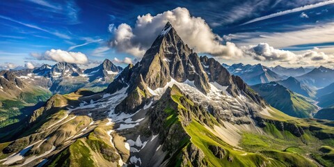 rocky, A breathtaking aerial view of the majestic peak of Mombarone located on the border between Piedmont and Valle d Aosta capturing the journey of climbing from the Trovinasse