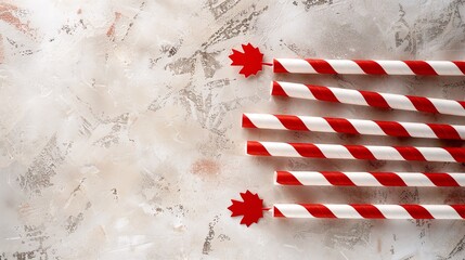 Naklejka premium Elegant Canadian flag paper straws on a neutral background, blending patriotic symbolism with a stylish design and ample blank space for text