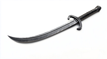 High quality photo of a pirates curved cutlass sword on a white background. Historical events isolated on white. Photo realistic photo.
