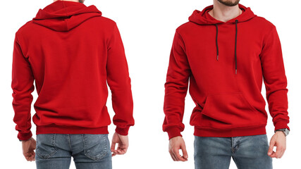 Red hoodie on young man, isolated for design template