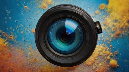Celebrating World Photography Day Vibrant Lens and Blue Background