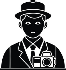 Journalist silhouette icon vector illustration on black and white