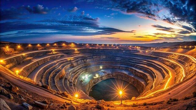 machinery, earth, natural resources, extraction, industrial, depth of field, industry, Wide angle night shot of the biggest open pit in Krivoy Rog with a shallow depth of field