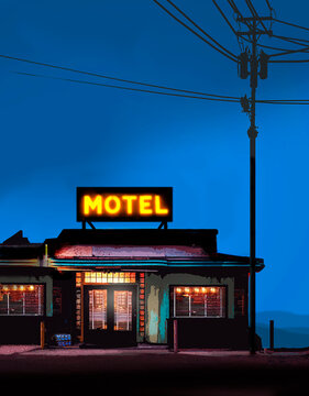 Illustration of motel at night