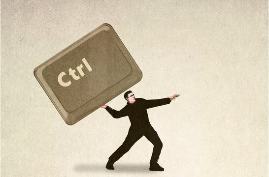 Illustration of man throwing computer control key